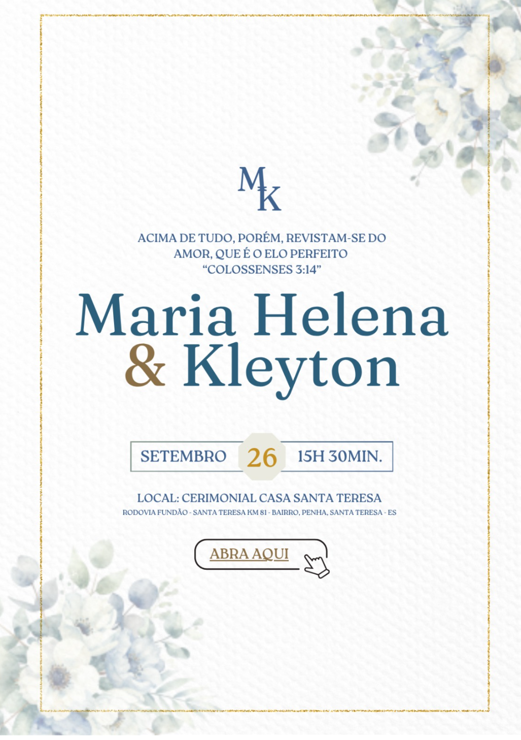 Convite de casamento de Maria Helena e Kleyton